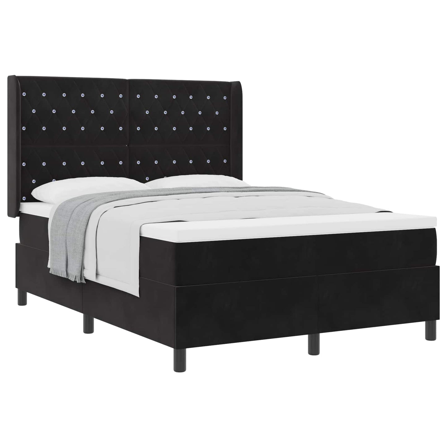 vidaXL Κρεβάτι με ελατήρια με στρώμα Μαύρο 140 x 200 cm Βελούδο