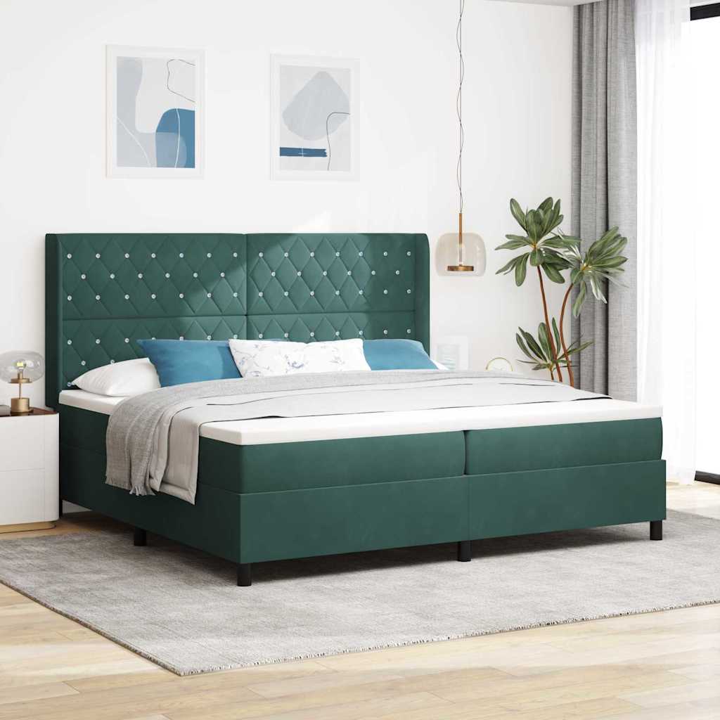 vidaXL Κρεβάτι με ελατήρια Σκούρο Πράσινο 200 x 200 cm Βελούδο