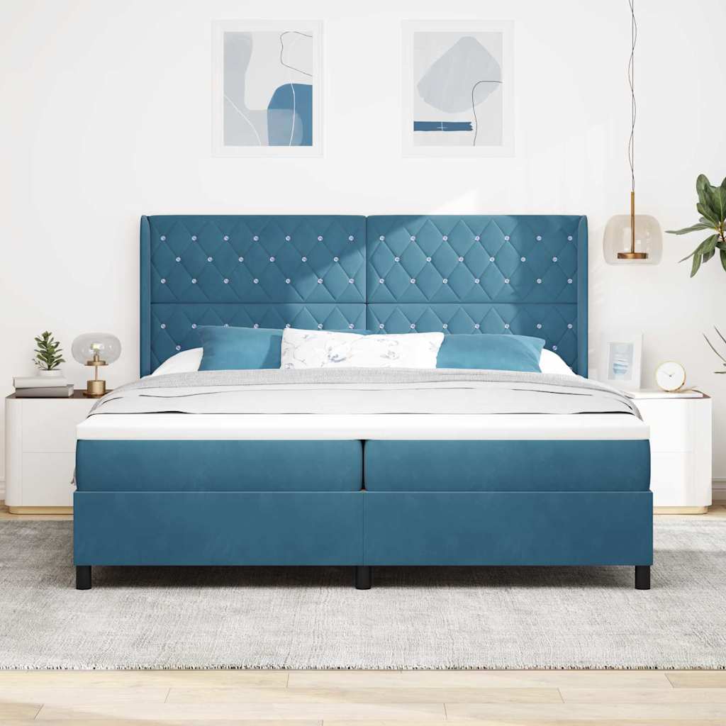 vidaXL Κρεβάτι με ελατήρια με στρώμα Μπλε 200 x 200 cm Βελούδο