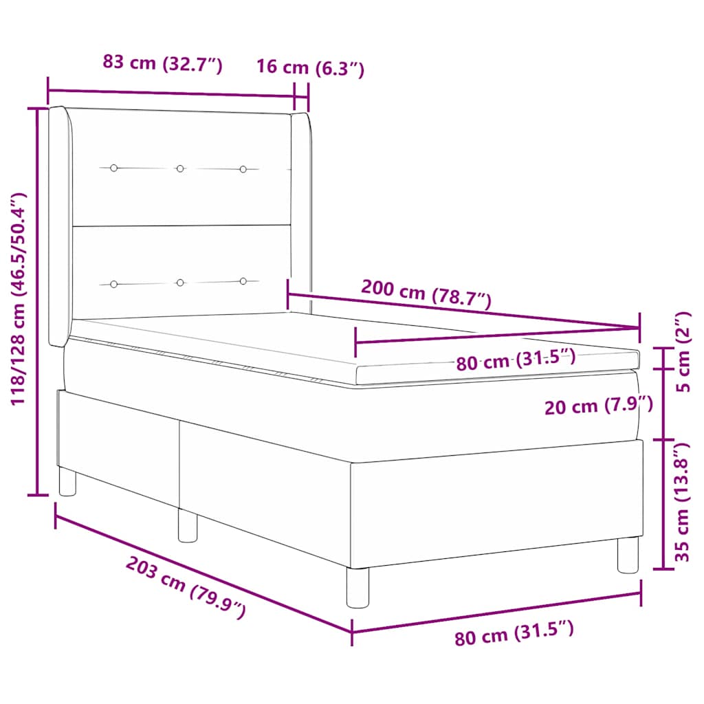 vidaXL Κρεβάτι με ελατήρια με κεφαλάρι Μπλε 80 x 200 cm Βελούδο