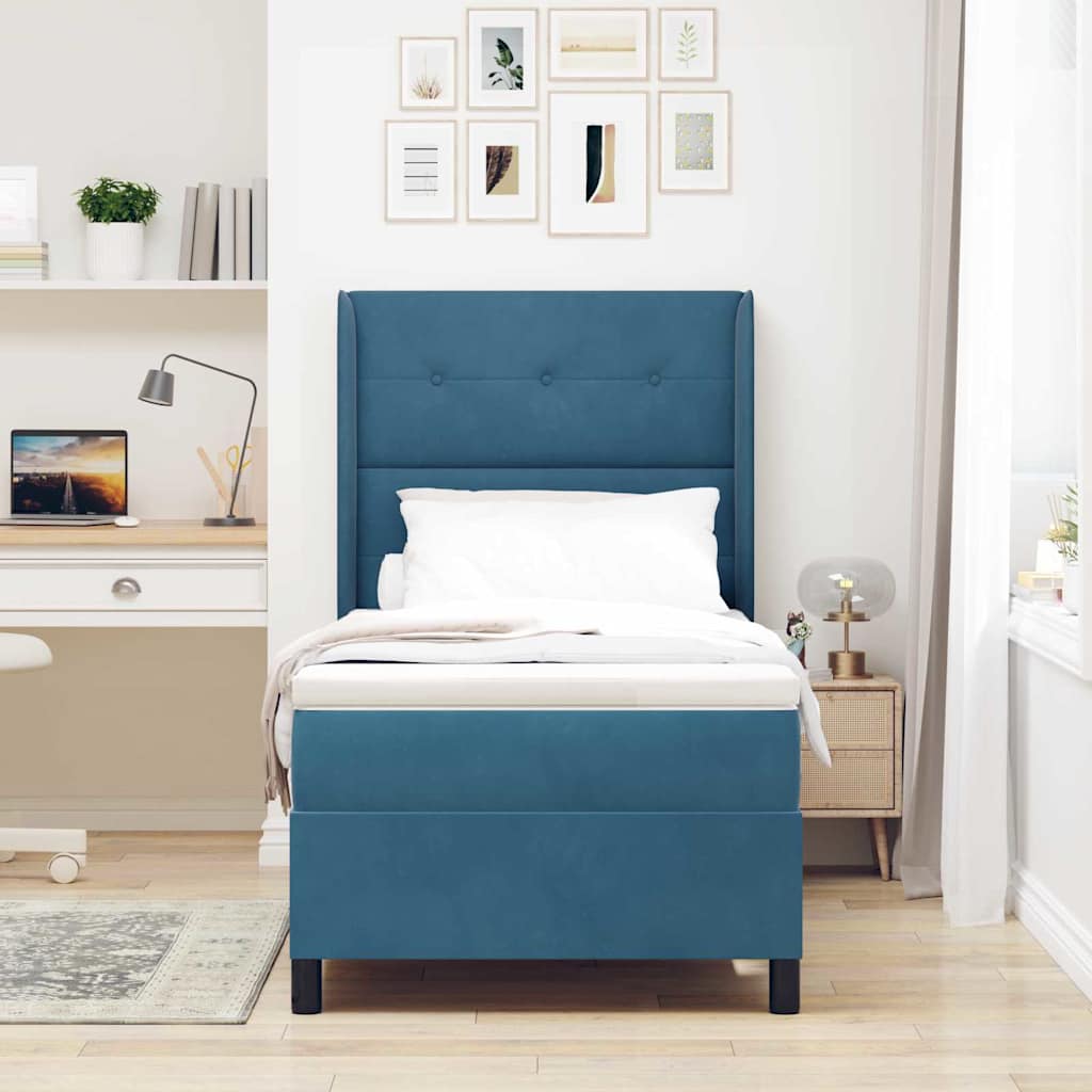 vidaXL Κρεβάτι με ελατήρια με κεφαλάρι Μπλε 90 x 190 cm Βελούδο