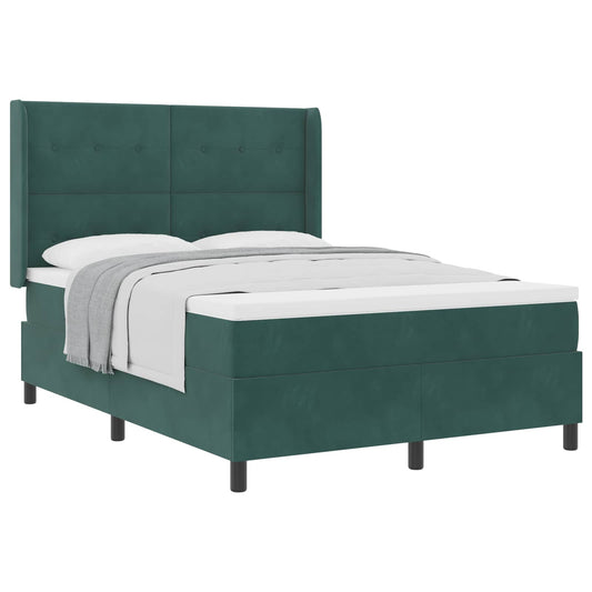 vidaXL Κρεβάτι με ελατήρια Σκούρο Πράσινο 140 x 190 cm Βελούδο
