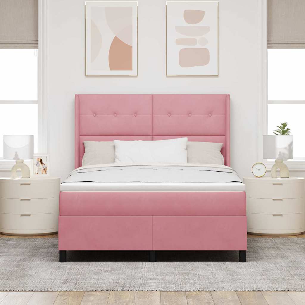vidaXL Κρεβάτι με ελατήρια με κεφαλάρι Ροζ 140 x 190 cm Βελούδο