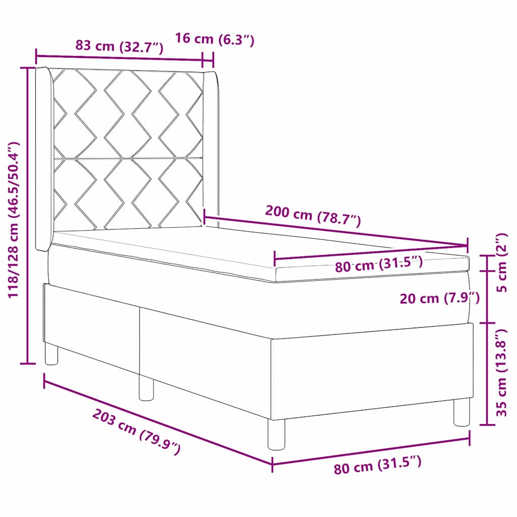 vidaXL Κρεβάτι με ελατήρια Ανοιχτό γκρι 80 x 200 cm Βελούδο
