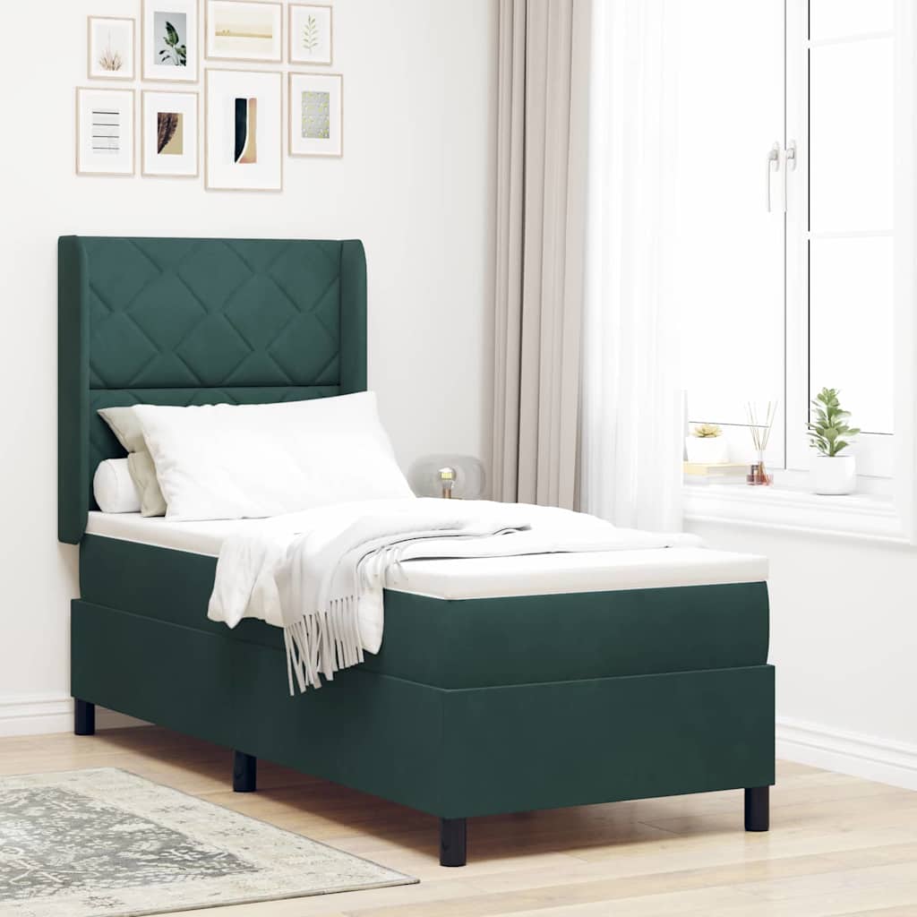 vidaXL Κρεβάτι με ελατήρια Σκούρο Πράσινο 80 x 200 cm Βελούδο