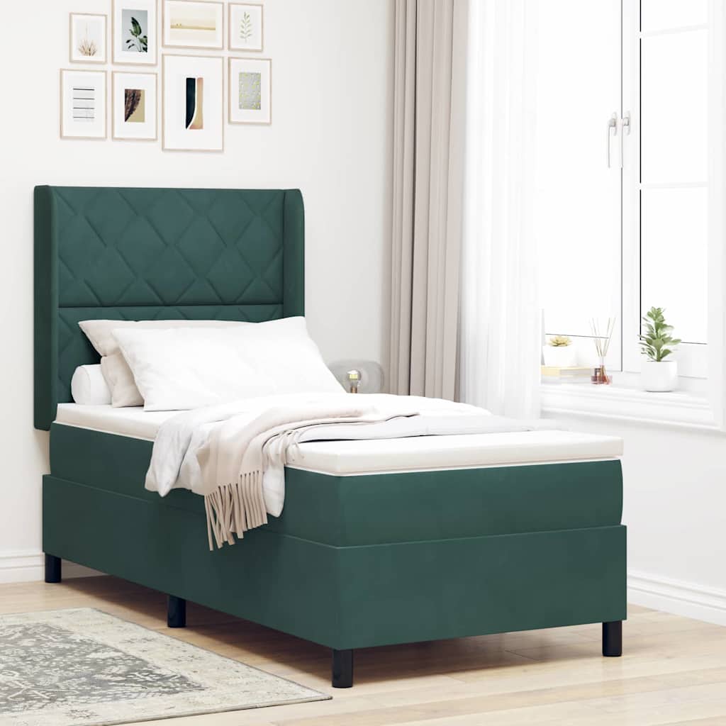 vidaXL Κρεβάτι με ελατήρια Σκούρο Πράσινο 90 x 200 cm Βελούδο