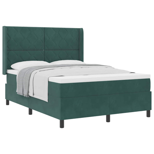 vidaXL Κρεβάτι με ελατήρια Σκούρο Πράσινο 140 x 190 cm Βελούδο