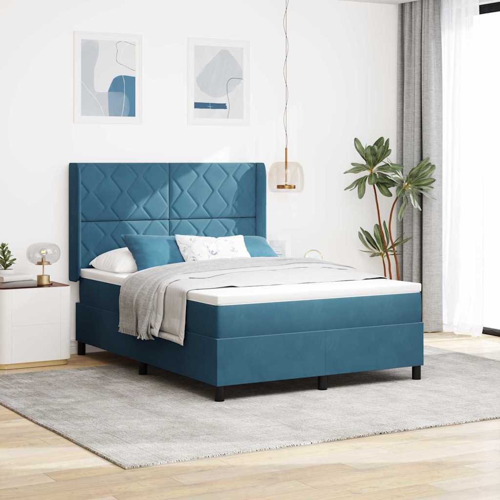 vidaXL Κρεβάτι με ελατήρια με κεφαλάρι Μπλε 140 x 190 cm Βελούδο