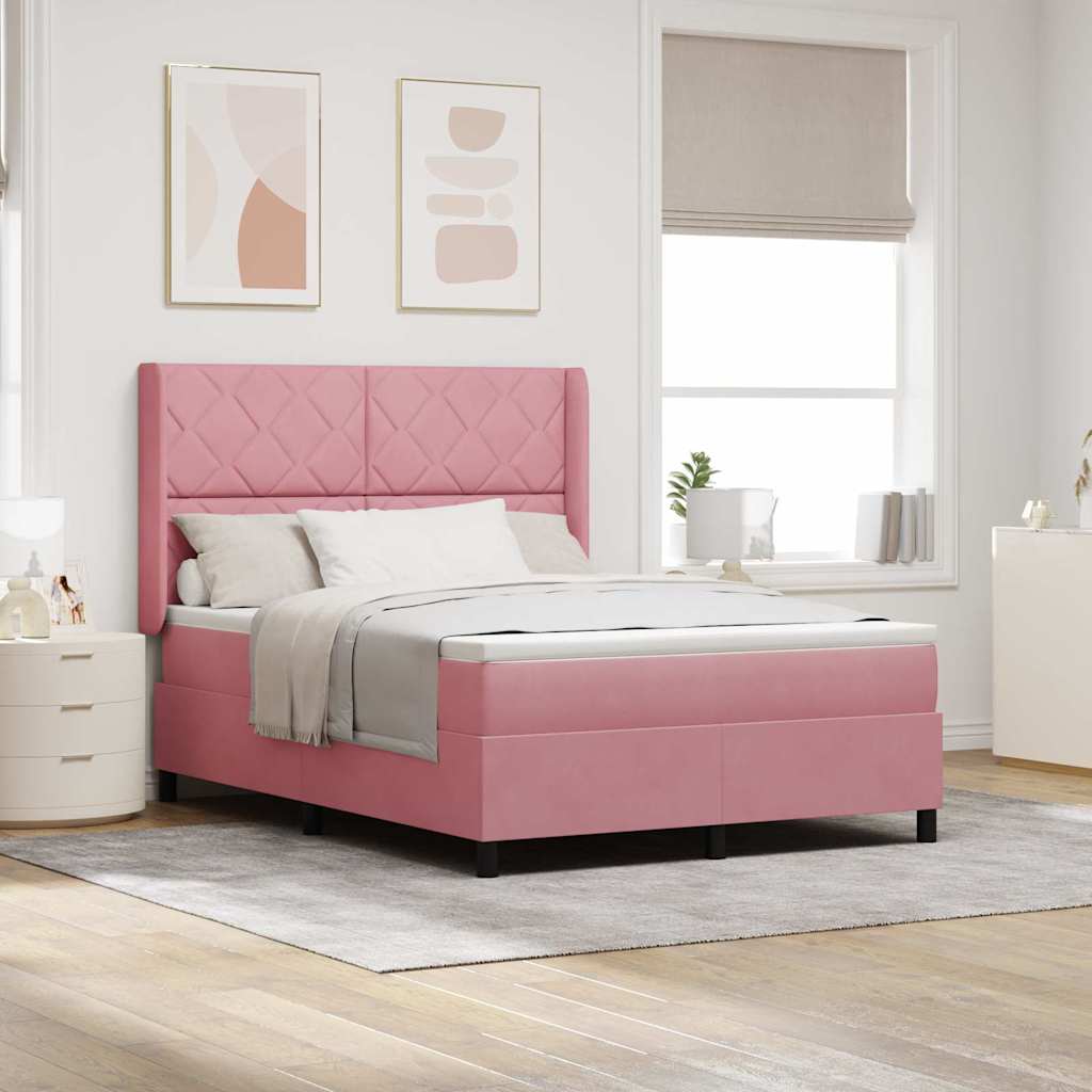 vidaXL Κρεβάτι με ελατήρια με κεφαλάρι Ροζ 140 x 200 cm Βελούδο