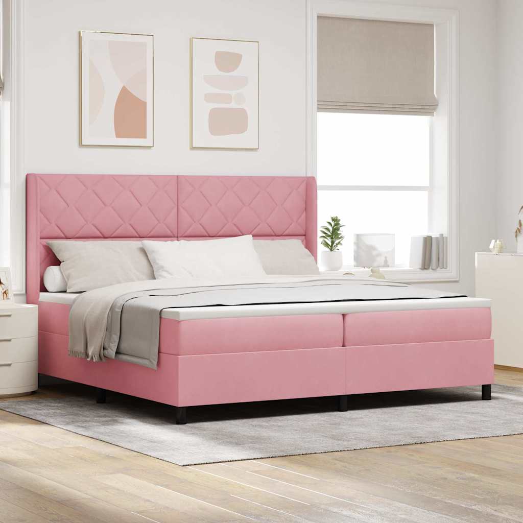 vidaXL Κρεβάτι με ελατήρια με κεφαλάρι Ροζ 200 x 200 cm Βελούδο