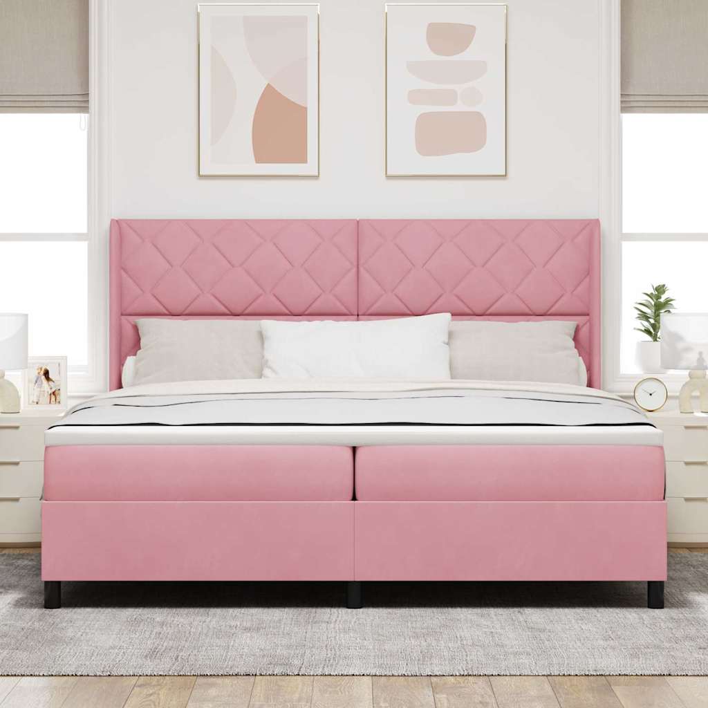 vidaXL Κρεβάτι με ελατήρια με κεφαλάρι Ροζ 200 x 200 cm Βελούδο
