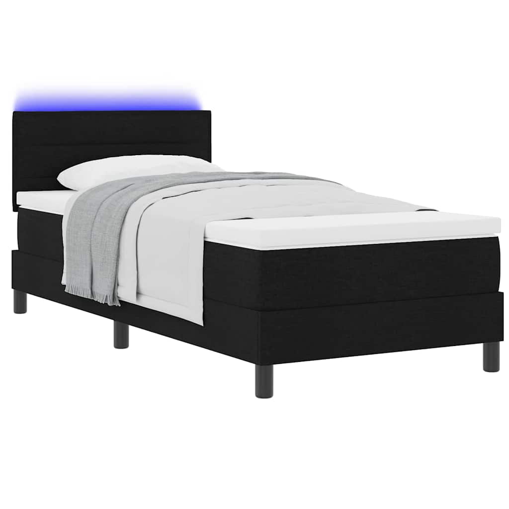 vidaXL Κρεβάτι με ελατήρια με στρώμα με led Μαύρο 90 x 190 cm ύφασμα