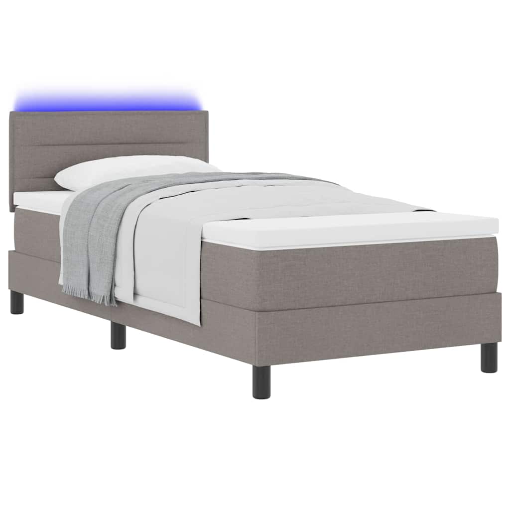 vidaXL Κρεβάτι με ελατήρια με στρώμα με led Taupe 90 x 190 cm ύφασμα