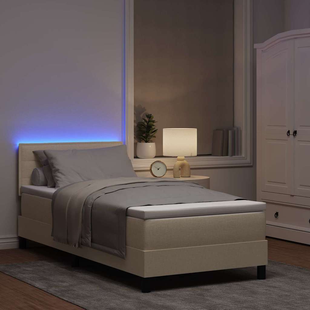 vidaXL Κρεβάτι με ελατήρια με στρώμα με led Κρεμ 90 x 190 cm ύφασμα