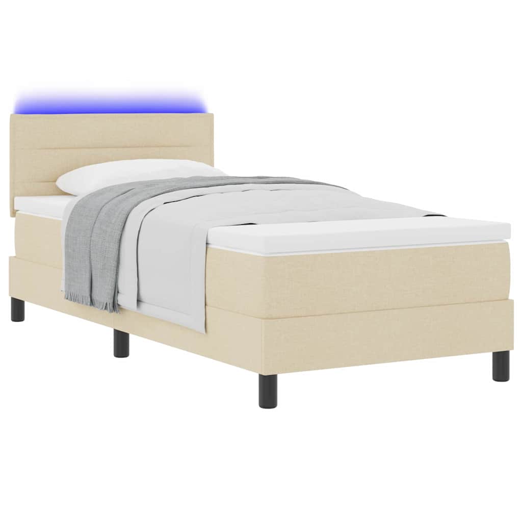 vidaXL Κρεβάτι με ελατήρια με στρώμα με led Κρεμ 100 x 200 cm ύφασμα