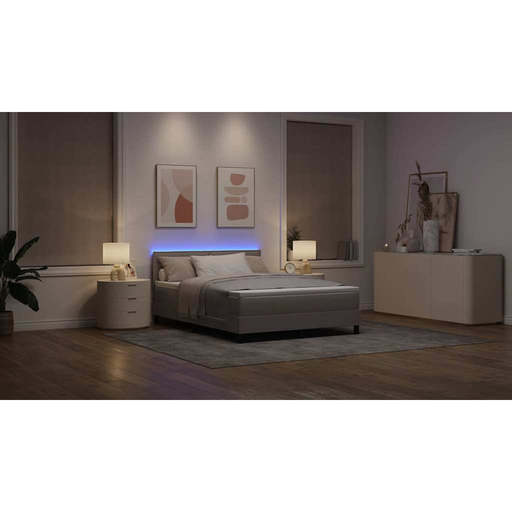 vidaXL Κρεβάτι με ελατήρια με στρώμα με led Taupe 140 x 190 cm ύφασμα