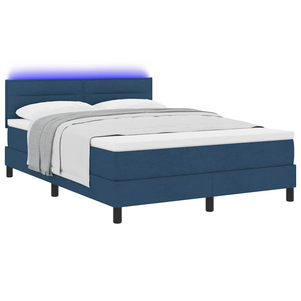 vidaXL Κρεβάτι με ελατήρια με στρώμα με led Μπλε 140 x 190 cm ύφασμα