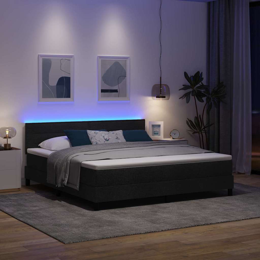 vidaXL Κρεβάτι με ελατήρια με στρώμα με led Μαύρο 180 x 200 cm ύφασμα