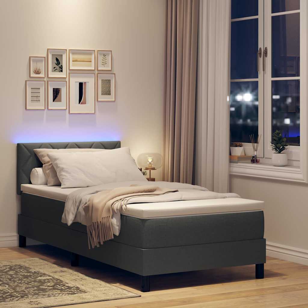 vidaXL Κρεβάτι με ελατήριο & στρώμα & LED Σκούρο Γκρι 90x190 εκ. Ύφασμα