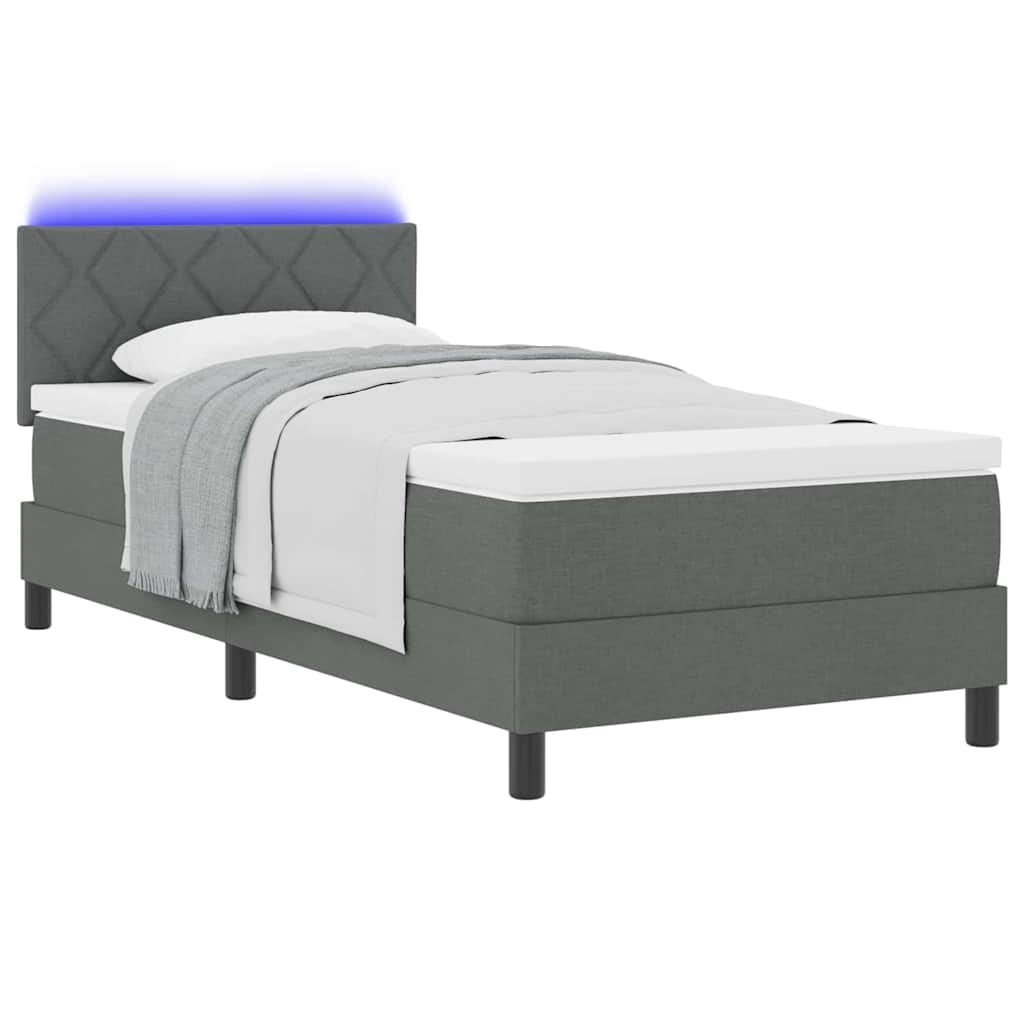 vidaXL Κρεβάτι με ελατήριο & στρώμα & LED Σκούρο Γκρι 90x190 εκ. Ύφασμα