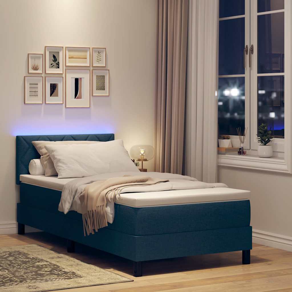 vidaXL Κρεβάτι με ελατήρια με κεφαλάρι Μπλε 90 x 190 cm ύφασμα