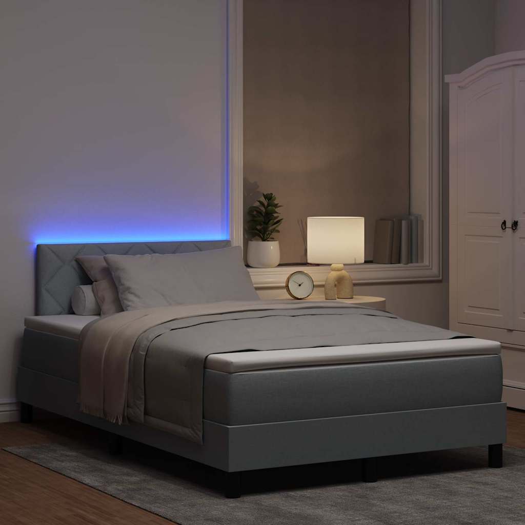 vidaXL Box Spring Bed με Στρώμα & LED Ανοιχτό Γκρι 120x200 εκ. Ύφασμα