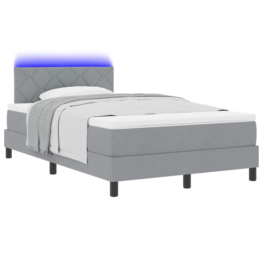 vidaXL Box Spring Bed με Στρώμα & LED Ανοιχτό Γκρι 120x200 εκ. Ύφασμα