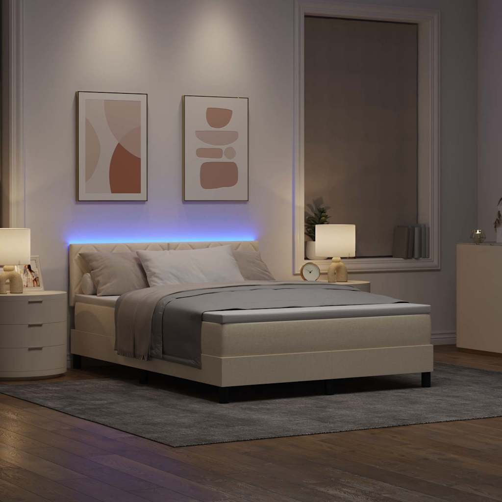 vidaXL Κρεβάτι με ελατήρια με μαξιλάρι Κρεμ 160 x 200 cm ύφασμα