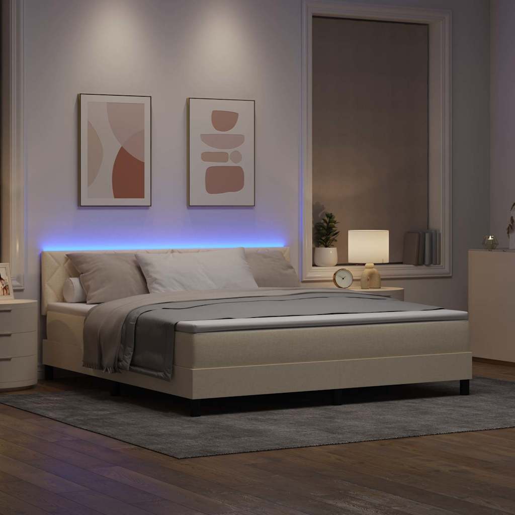 vidaXL Κρεβάτι με ελατήρια με κεφαλάρι Κρεμ 180 x 200 cm ύφασμα