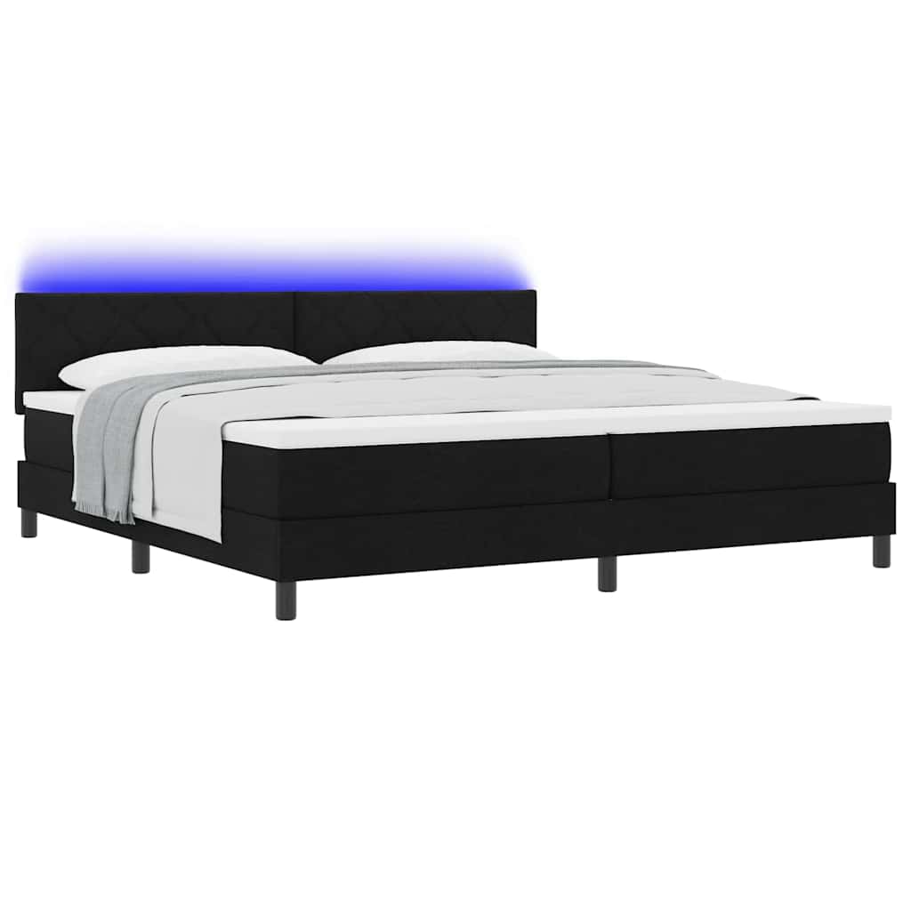vidaXL Κρεβάτι με ελατήρια με στρώμα με led Μαύρο 200 x 200 cm ύφασμα