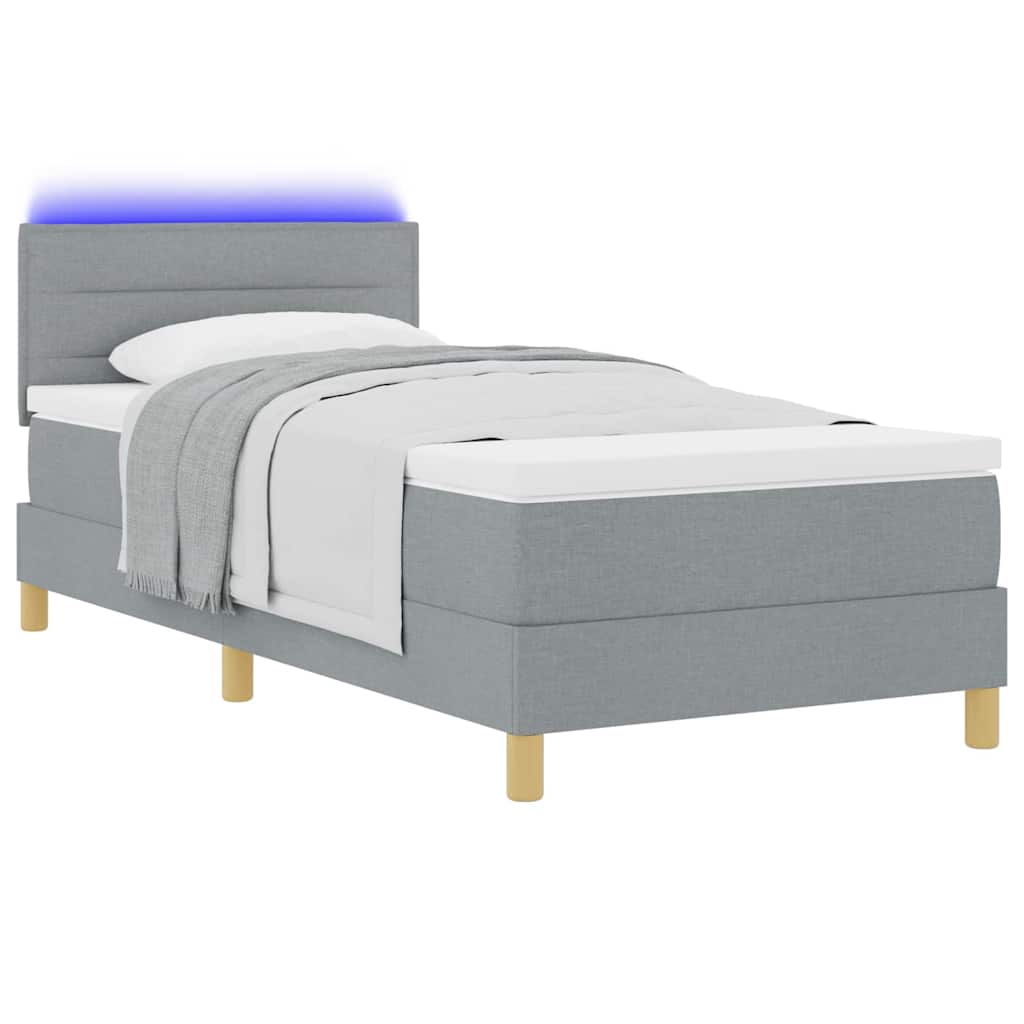 vidaXL LED Κρεβάτι με βάθρο Ανοιχτό γκρι 90 x 190 cm ύφασμα