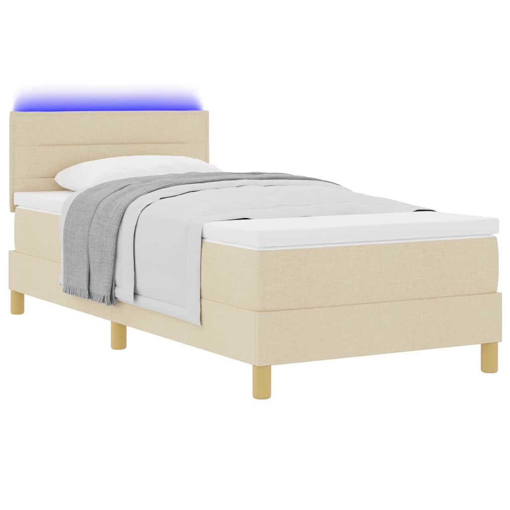 vidaXL LED Κρεβάτι με βάθρο με κεφαλάρι Κρεμ 90 x 200 cm ύφασμα