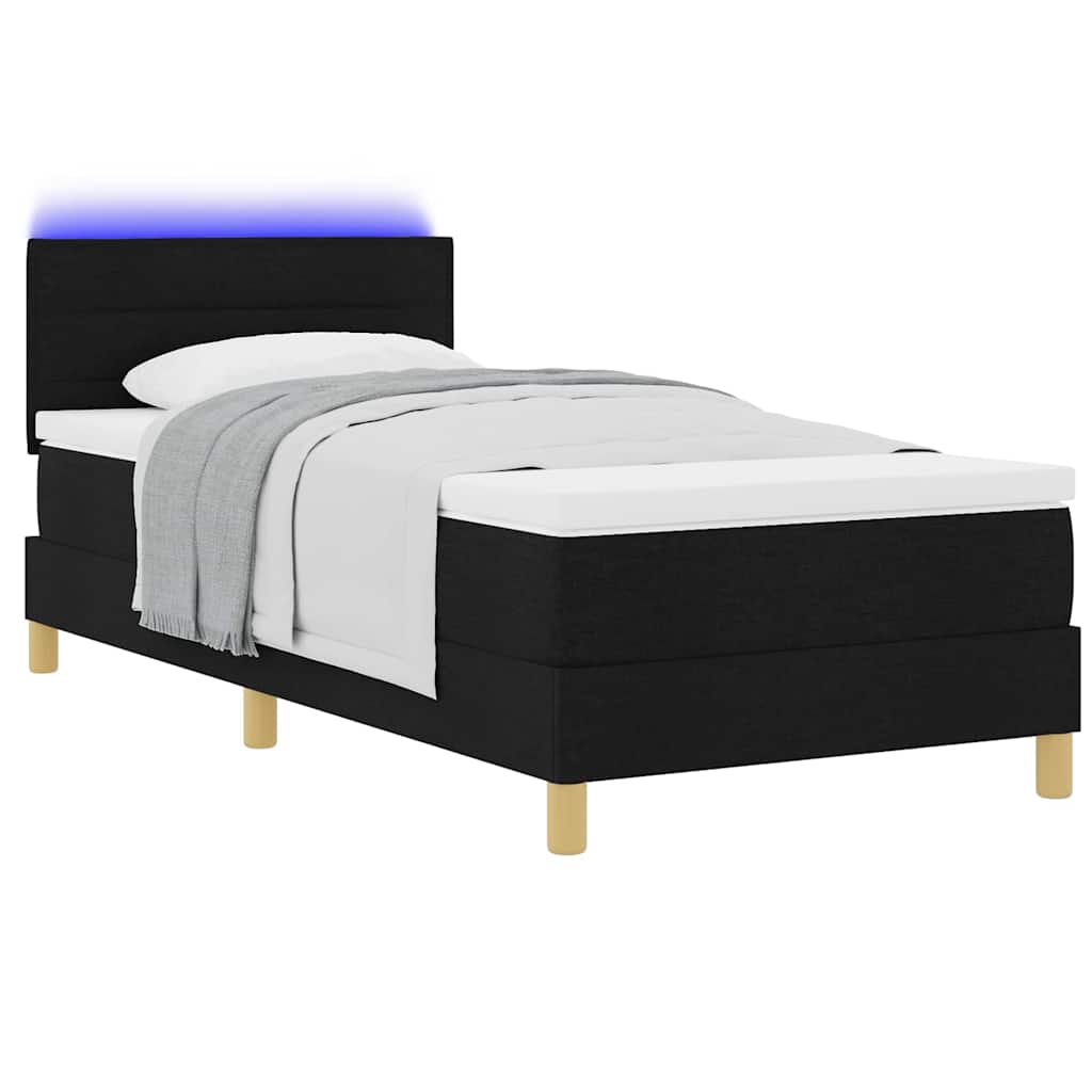 vidaXL LED Κρεβάτι με βάθρο με κεφαλάρι Μαύρο 100 x 200 cm ύφασμα