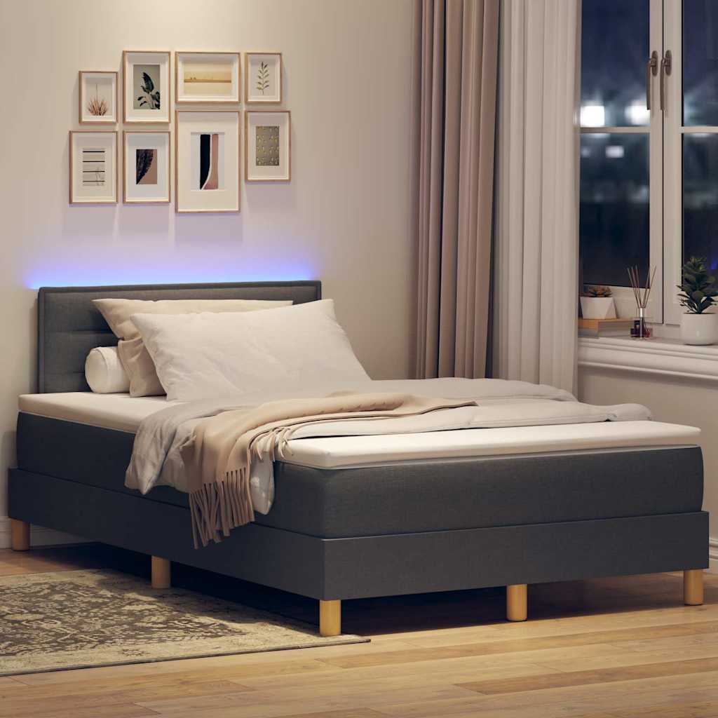 vidaXL Box Spring Κρεβάτι με Στρώμα & LED Σκοτεινό Γκρι 120x190 εκ. Ύφασμα