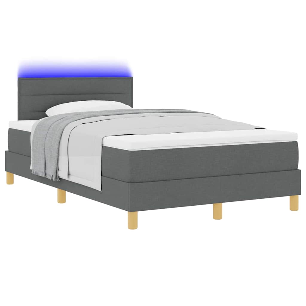 vidaXL Box Spring Κρεβάτι με Στρώμα & LED Σκοτεινό Γκρι 120x190 εκ. Ύφασμα