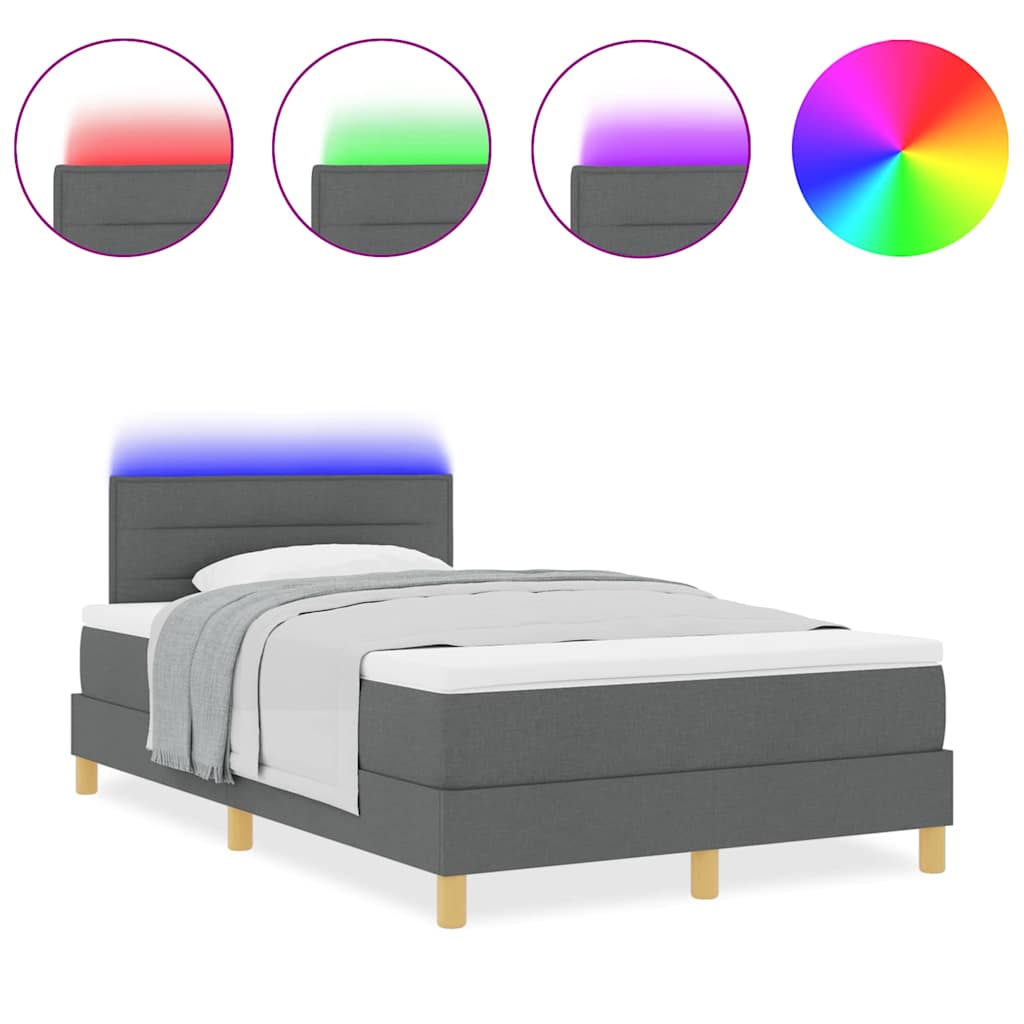 vidaXL Box Spring Κρεβάτι με Στρώμα & LED Σκοτεινό Γκρι 120x190 εκ. Ύφασμα