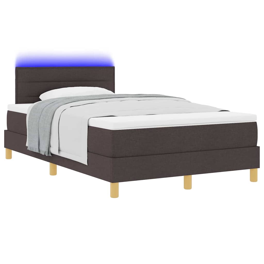 vidaXL LED Κρεβάτι με βάθρο Σκούρο Καφέ 120 x 190 cm ύφασμα