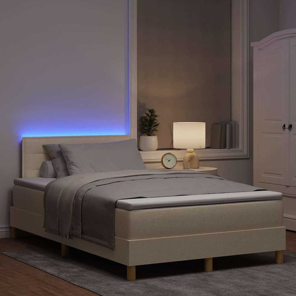 vidaXL LED Κρεβάτι με βάθρο με κεφαλάρι Κρεμ 120 x 190 cm ύφασμα