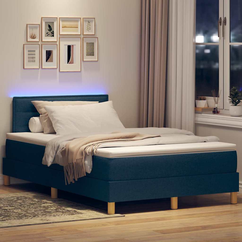 vidaXL LED Κρεβάτι με βάθρο με κεφαλάρι Μπλε 120 x 190 cm ύφασμα