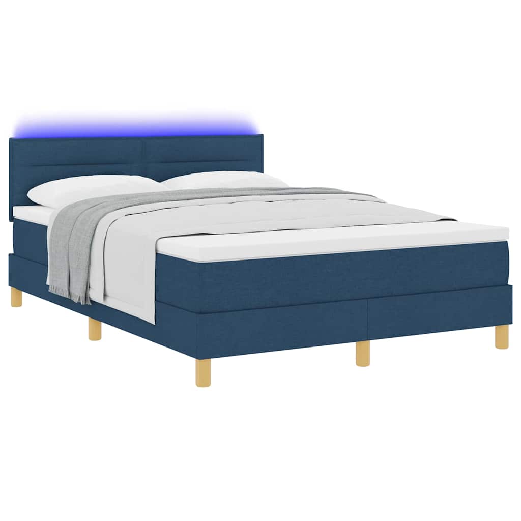 vidaXL LED Κρεβάτι με βάθρο με μαξιλάρι Μπλε 140 x 190 cm ύφασμα