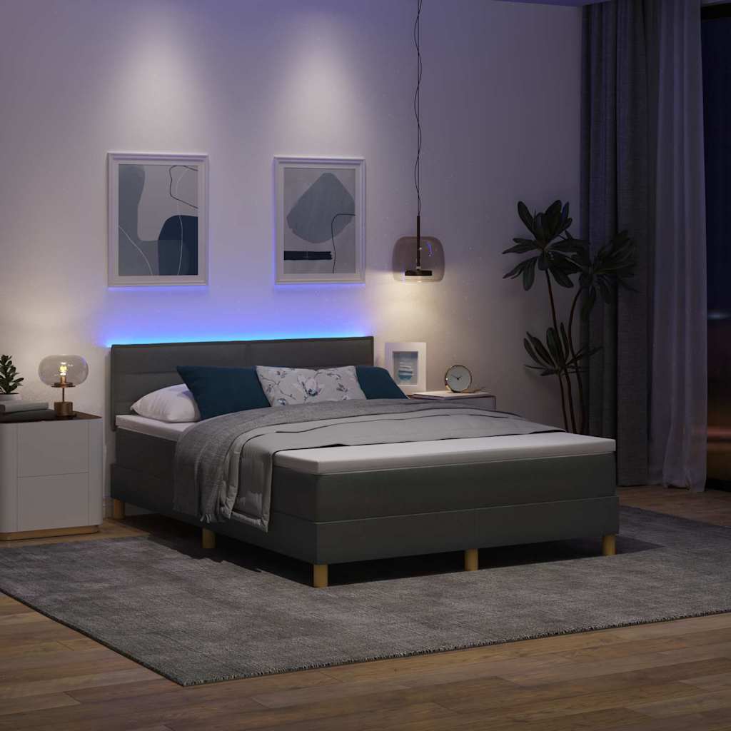 vidaXL LED Κρεβάτι με βάθρο Σκούρο Γκρι 160 x 200 cm ύφασμα