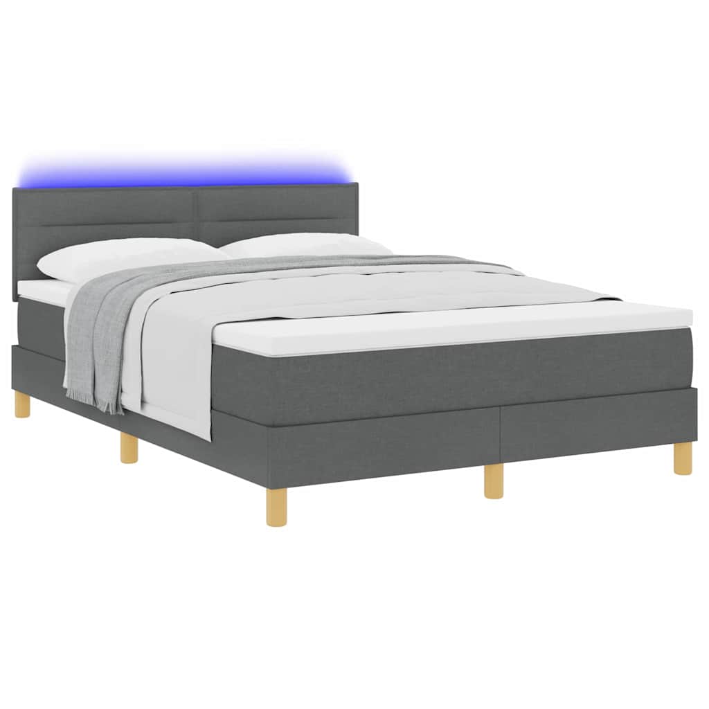 vidaXL LED Κρεβάτι με βάθρο Σκούρο Γκρι 160 x 200 cm ύφασμα