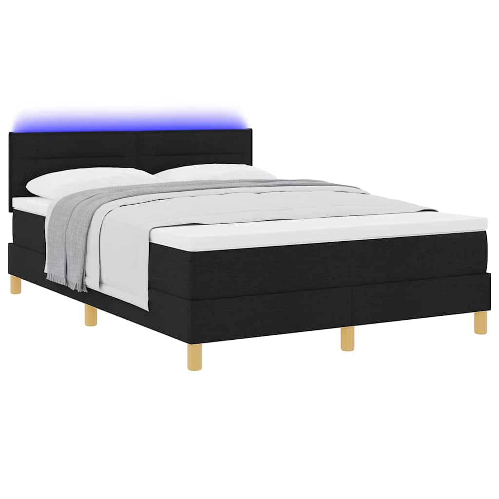 vidaXL LED Κρεβάτι με βάθρο με κεφαλάρι Μαύρο 160 x 200 cm ύφασμα