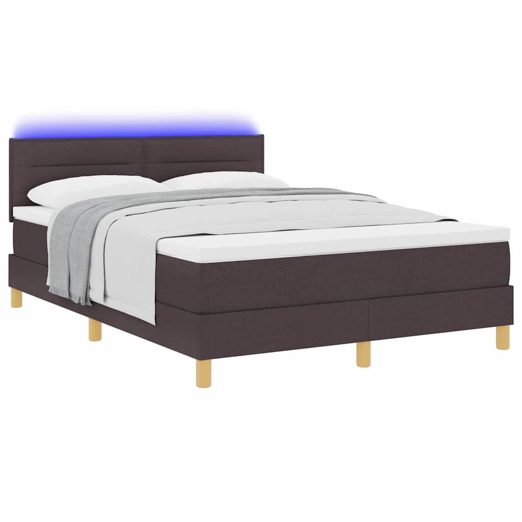 vidaXL LED Κρεβάτι με βάθρο Σκούρο Καφέ 160 x 200 cm ύφασμα