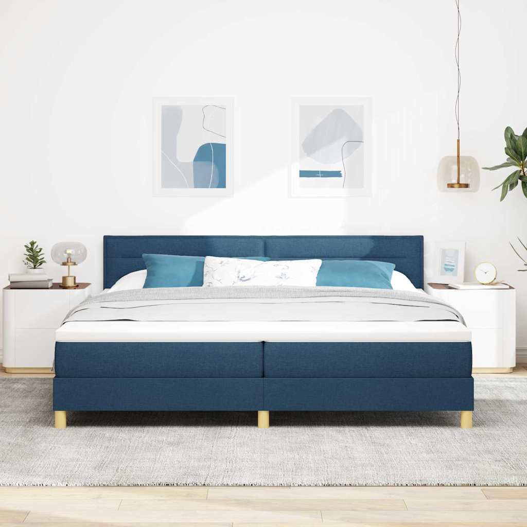 vidaXL LED Κρεβάτι με βάθρο με κεφαλάρι Μπλε 200 x 200 cm ύφασμα