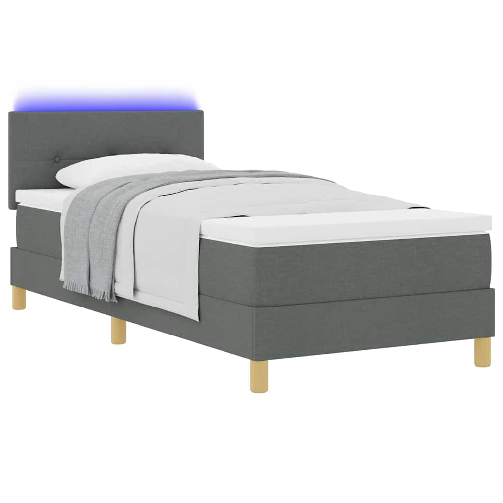 vidaXL LED Κρεβάτι με βάθρο με κεφαλάρι Σκούρο Γκρι 90 x 200 cm ύφασμα