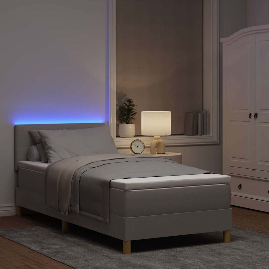vidaXL Box Spring Bed με Στρώμα & LED Ταπί 90x200 εκ. Ύφασμα