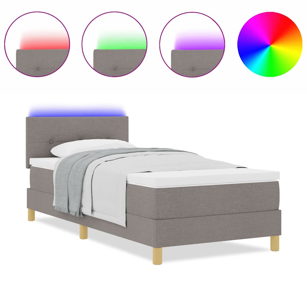 vidaXL Box Spring Bed με Στρώμα & LED Ταπί 90x200 εκ. Ύφασμα