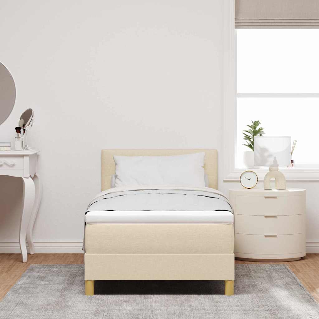 vidaXL LED Κρεβάτι με βάθρο με κεφαλάρι Κρεμ 90 x 200 cm ύφασμα