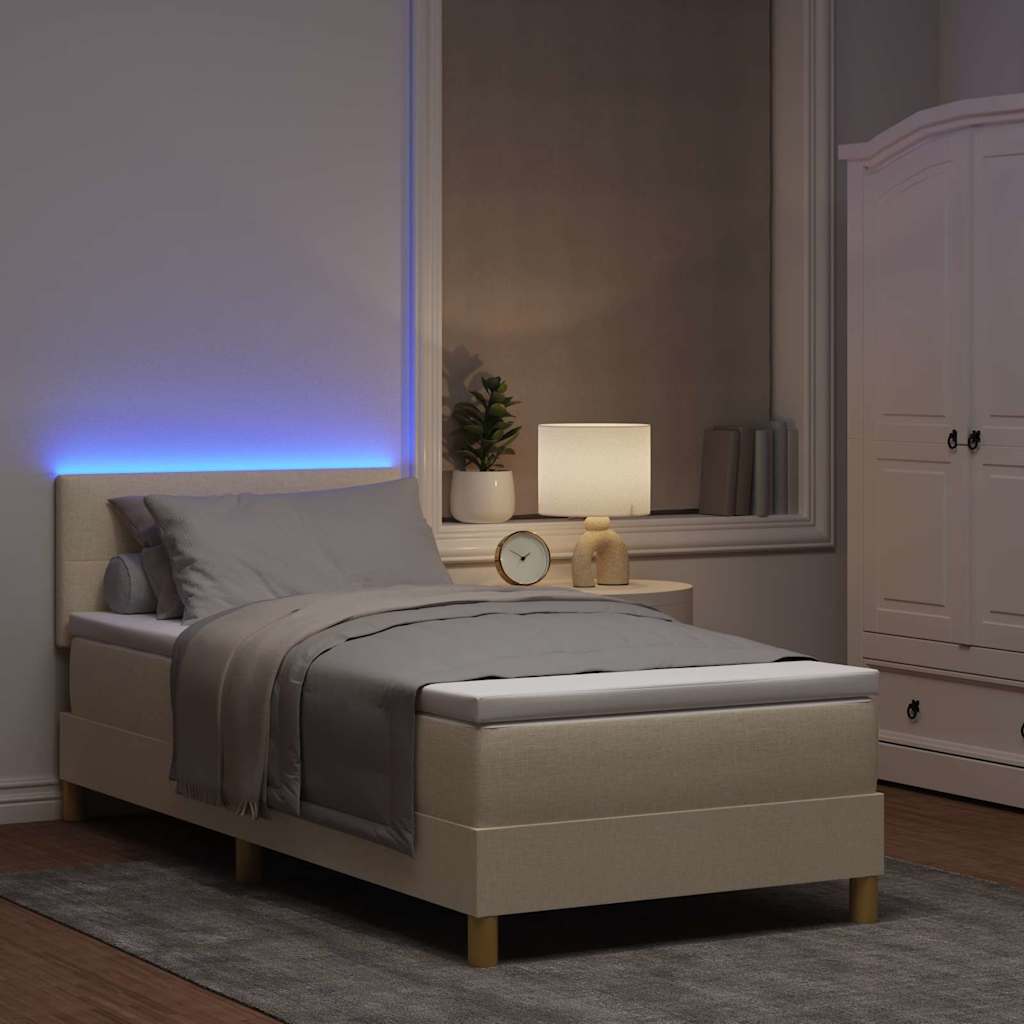 vidaXL LED Κρεβάτι με βάθρο με κεφαλάρι Κρεμ 100 x 200 cm ύφασμα